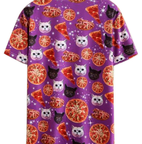 PURPLE PIZZA CATS -3D-Unisex-Galaxy-Cat-And-Pizza-Print-Short-Sleeve-T-shirt-MSTS0325B889E-Free