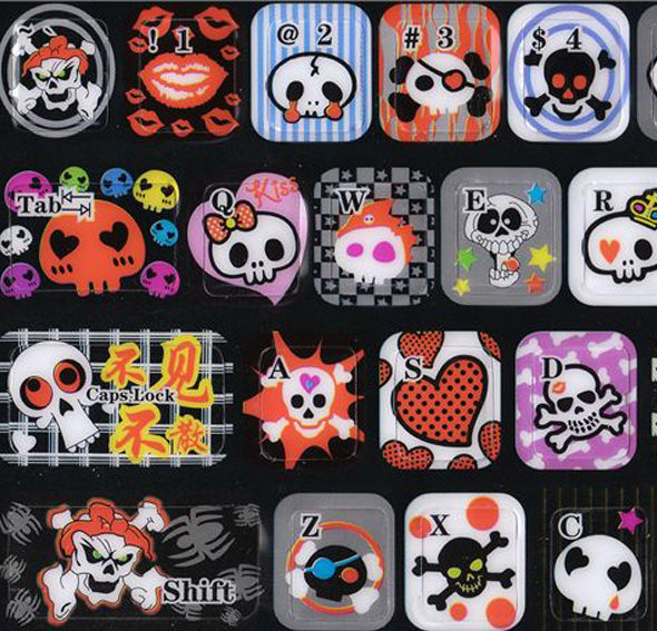 EMO Keyboard stickers Dark Kawaii Skull close up