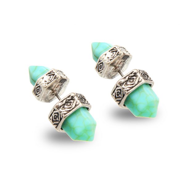 european-ethnic-jewelry-silver-gold-earrings-hexagonal-prism-pile-imitation-turquoise-double-marble-stone-stud-earrings