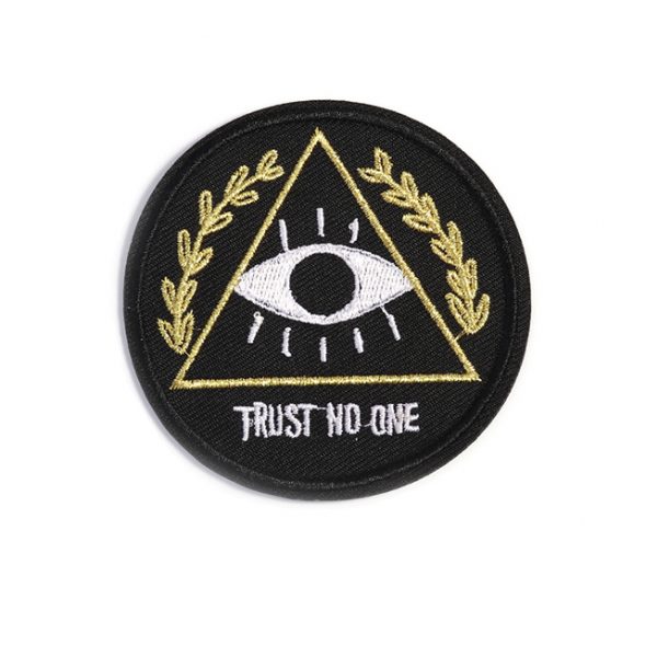 1PC-Patches-For-Clothing-Black-Badge-with-Eyes-Triangle-Leaves-Text-TRUST-NO-ONE-Patches-For